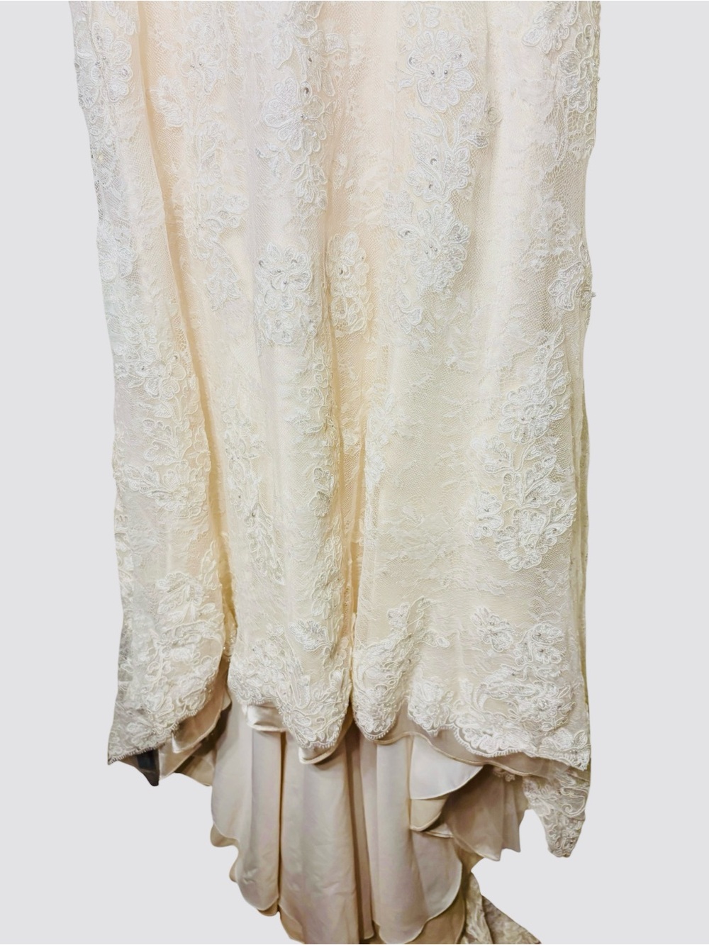 Cocomelody Lace Wedding Dress Sweetheart Illusion Back Layered A-Line Train - Picture 5 of 12